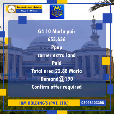 10 Marla Residential Plot for Sale in Phase 4 - G4 Block -  Bahria Orchard, Lahore - (BP-352634)