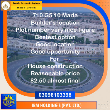 10 Marla Residential Plot for Sale in Phase 4 - G5 Block -  Bahria Orchard, Lahore - (BP-352812)