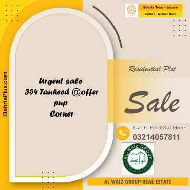 10 Marla Residential Plot for Sale in Sector F - Tauheed Block -  Bahria Town, Lahore - (BP-352872)