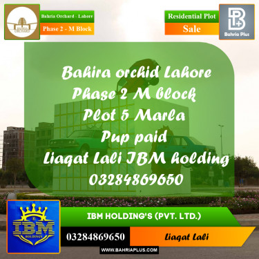5 Marla Residential Plot for Sale in Phase 2 - M Block -  Bahria Orchard, Lahore - (BP-352983)