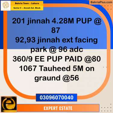 5 Marla Residential Plot for Sale in Sector E - Jinnah Ext. Block -  Bahria Town, Lahore - (BP-353019)