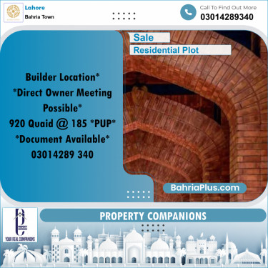 Residential Plot for Sale in Bahria Town, Lahore - (BP-353046)