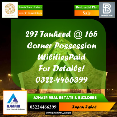 10 Marla Residential Plot for Sale in Sector F - Tauheed Block -  Bahria Town, Lahore - (BP-353077)