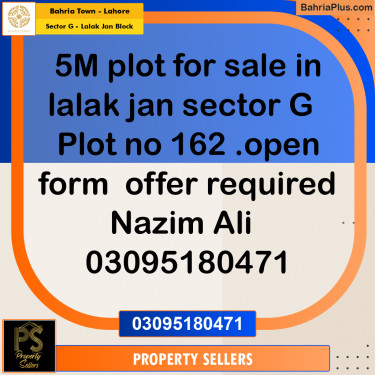 5 Marla Residential Plot for Sale in Sector G - Lalak Jan Block -  Bahria Town, Lahore - (BP-353102)