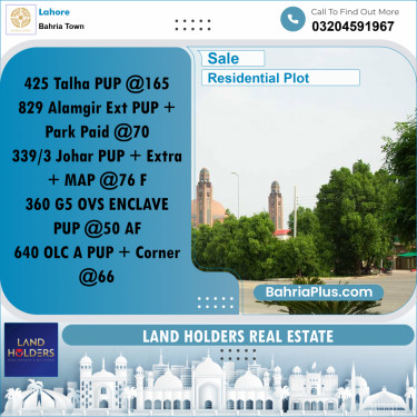 Residential Plot for Sale in Bahria Town, Lahore - (BP-353171)
