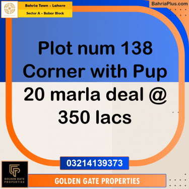 1 Kanal Residential Plot for Sale in Sector A - Babar Block -  Bahria Town, Lahore - (BP-353249)