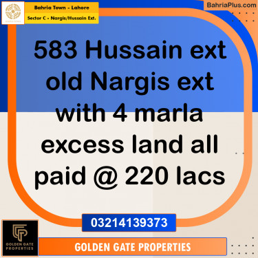 1 Kanal Residential Plot for Sale in Sector C - Nargis/Hussain Ext. -  Bahria Town, Lahore - (BP-353254)