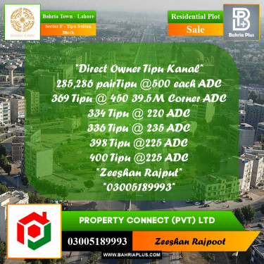 Residential Plot for Sale in Sector F - Tipu Sultan Block -  Bahria Town, Lahore - (BP-353292)