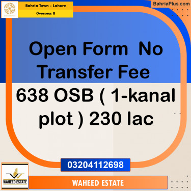 1 Kanal Residential Plot for Sale in Overseas B -  Bahria Town, Lahore - (BP-353381)