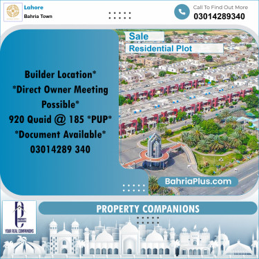 Residential Plot for Sale in Bahria Town, Lahore - (BP-353386)