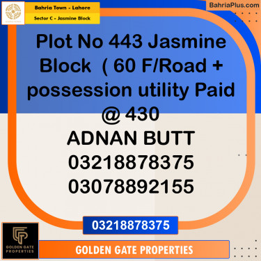 1 Kanal Residential Plot for Sale in Sector C - Jasmine Block -  Bahria Town, Lahore - (BP-353412)