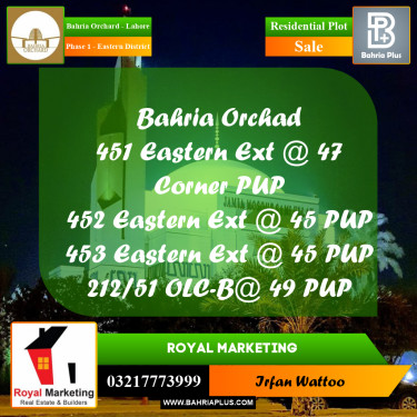 5 Marla Residential Plot for Sale in Phase 1 - Eastern District -  Bahria Orchard, Lahore - (BP-353498)
