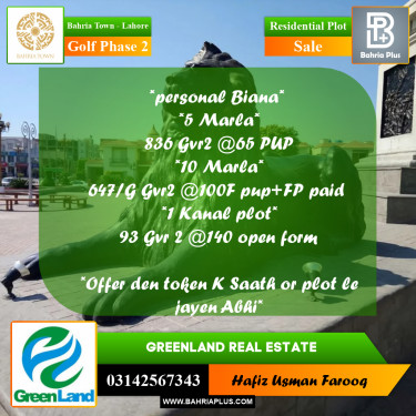 1 Kanal Residential Plot for Sale in Golf Phase 2 -  Bahria Town, Lahore - (BP-353655)
