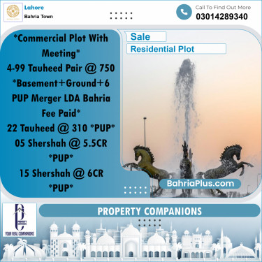 Residential Plot for Sale in Bahria Town, Lahore - (BP-353749)