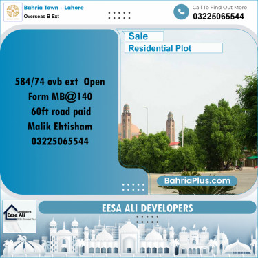 10 Marla Residential Plot for Sale in Overseas B Ext -  Bahria Town, Lahore - (BP-353758)