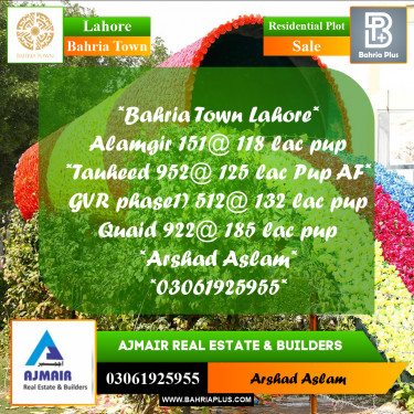 Residential Plot for Sale in Bahria Town, Lahore - (BP-353851)