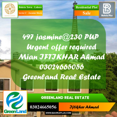 10 Marla Residential Plot for Sale in Sector C - Jasmine Block -  Bahria Town, Lahore - (BP-353892)