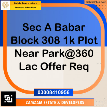 1 Kanal Residential Plot for Sale in Sector A - Babar Block -  Bahria Town, Lahore - (BP-353913)