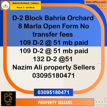 8 Marla Residential Plot for Sale in Phase 2 - D2 Block -  Bahria Orchard, Lahore - (BP-353928)