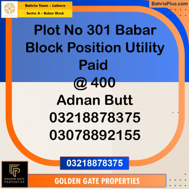 1 Kanal Residential Plot for Sale in Sector A - Babar Block -  Bahria Town, Lahore - (BP-353968)