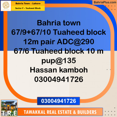 12 Marla Residential Plot for Sale in Sector F - Tauheed Block -  Bahria Town, Lahore - (BP-353983)