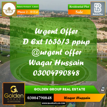 8 Marla Residential Plot for Sale in Phase 2 - D Ext -  Bahria Orchard, Lahore - (BP-354019)