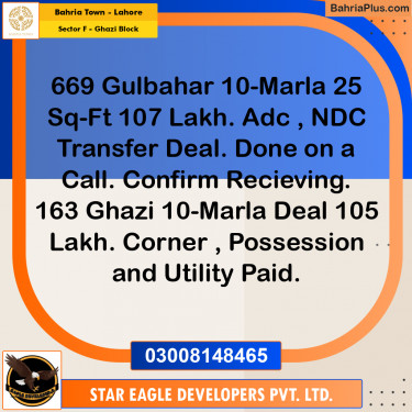 10 Marla Residential Plot for Sale in Sector F - Ghazi Block -  Bahria Town, Lahore - (BP-354086)