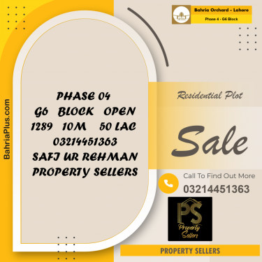 10 Marla Residential Plot for Sale in Phase 4 - G6 Block -  Bahria Orchard, Lahore - (BP-354092)