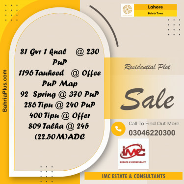 Residential Plot for Sale in Bahria Town, Lahore - (BP-354218)