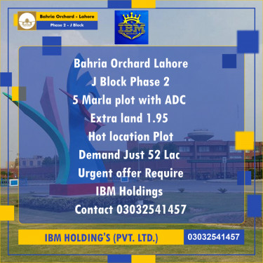 5 Marla Residential Plot for Sale in Phase 2 - J Block -  Bahria Orchard, Lahore - (BP-354268)