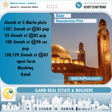 5 Marla Residential Plot for Sale in Sector E - Jinnah Ext. Block -  Bahria Town, Lahore - (BP-354341)