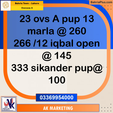 13 Marla Residential Plot for Sale in Overseas A -  Bahria Town, Lahore - (BP-354376)