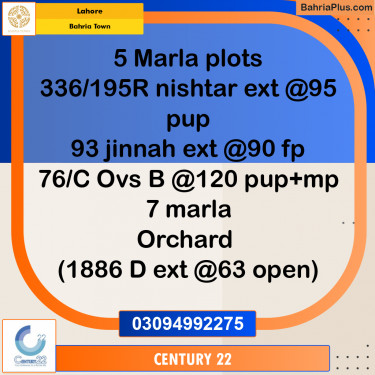 5 Marla Residential Plot for Sale in Bahria Town, Lahore - (BP-354399)