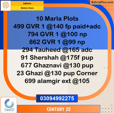 10 Marla Residential Plot for Sale in Bahria Town, Lahore - (BP-354405)