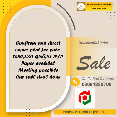 10 Marla Residential Plot for Sale in Phase 4 - G5 Block -  Bahria Orchard, Lahore - (BP-354418)
