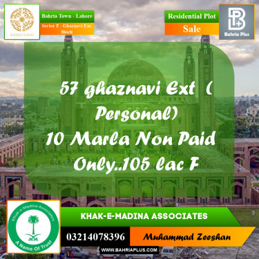 10 Marla Residential Plot for Sale in Sector F - Ghaznavi Ext. Block -  Bahria Town, Lahore - (BP-354527)