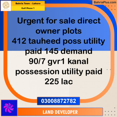 1 Kanal Residential Plot for Sale in Golf Phase 1 -  Bahria Town, Lahore - (BP-354592)