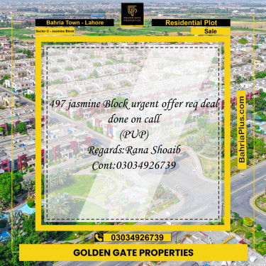 10 Marla Residential Plot for Sale in Sector C - Jasmine Block -  Bahria Town, Lahore - (BP-354623)