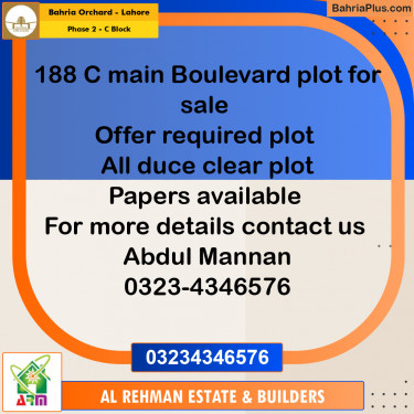 8 Marla Residential Plot for Sale in Phase 2 - C Block -  Bahria Orchard, Lahore - (BP-354637)