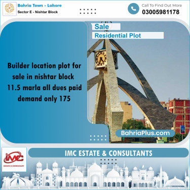11.5 Marla Residential Plot for Sale in Sector E - Nishtar Block -  Bahria Town, Lahore - (BP-354684)