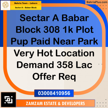 1 Kanal Residential Plot for Sale in Sector A - Babar Block -  Bahria Town, Lahore - (BP-354741)