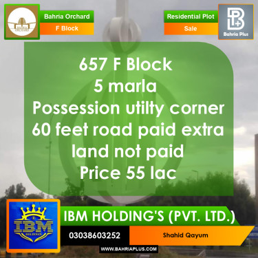 657 Marla Residential Plot for Sale in Phase 2 - F Block -  Bahria Orchard, Lahore - (BP-354896)