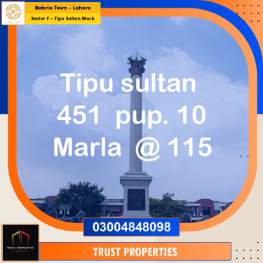 10 Marla Residential Plot for Sale in Sector F - Tipu Sultan Block -  Bahria Town, Lahore - (BP-354929)