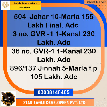 1 Kanal Residential Plot for Sale in Golf Phase 1 -  Bahria Town, Lahore - (BP-354947)