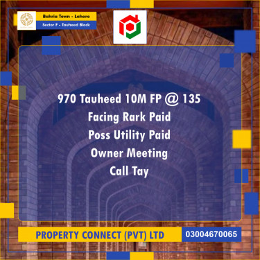 10 Marla Residential Plot for Sale in Sector F - Tauheed Block -  Bahria Town, Lahore - (BP-355110)
