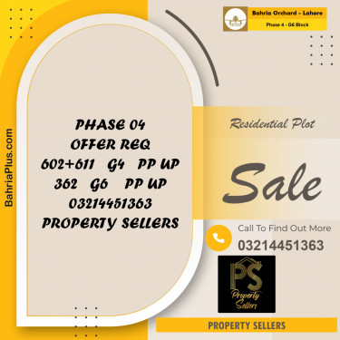10 Marla Residential Plot for Sale in Phase 4 - G6 Block -  Bahria Orchard, Lahore - (BP-355111)