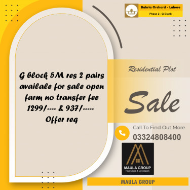 5 Marla Residential Plot for Sale in Phase 2 - G Block -  Bahria Orchard, Lahore - (BP-355123)