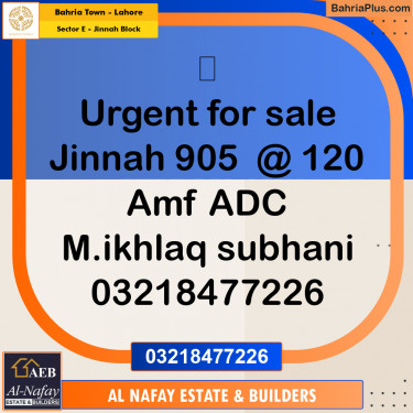 5 Marla Residential Plot for Sale in Sector E - Jinnah Block -  Bahria Town, Lahore - (BP-355130)