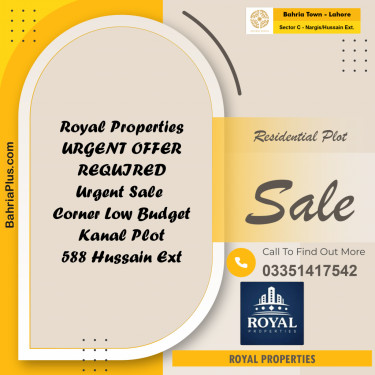 1 Kanal Residential Plot for Sale in Sector C - Nargis/Hussain Ext. -  Bahria Town, Lahore - (BP-355160)