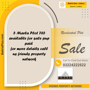 5 Marla Residential Plot for Sale in Sector D - CC Block -  Bahria Town, Lahore - (BP-355225)